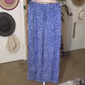 Roxy Womens Tropical Rhythm Pants Sz Large Blue & White Flowers Pull On Style